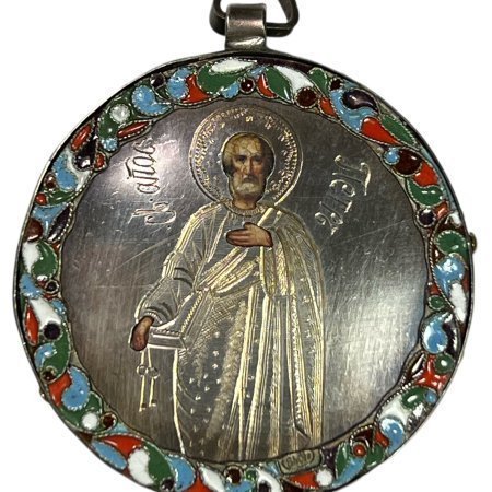 Ρωσία (αυτοκρατορική) ασημένια φορητή εικόνα με σμάλτο , Αποστολος Πέτρος